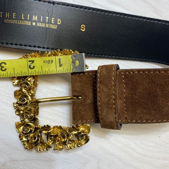 Vtg 80s 90s The Limited Suede Belt Sz Small Ornate Gold Floral Rose Buckle Italy